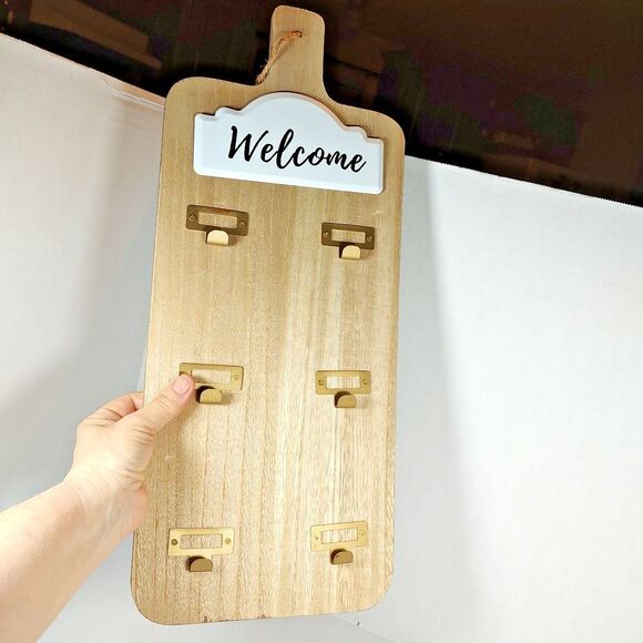 Welcome Rustic Farmhouse Decor Wooden Hanging Key Holder Organizer 6 Hooks 18" - Picture 11 of 11